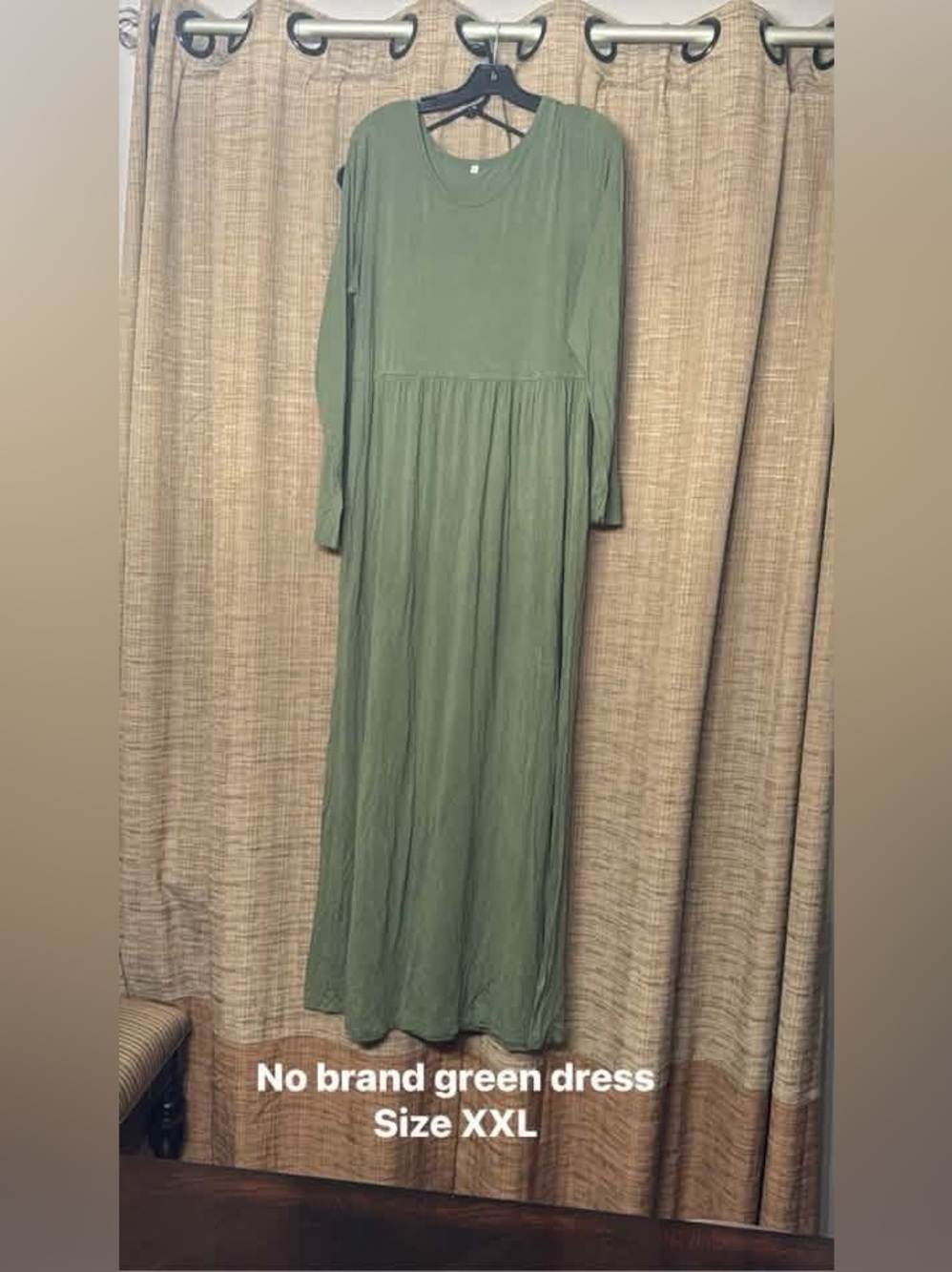 Olive Green Long Sleeve Maxi Dress - Relaxed Fit